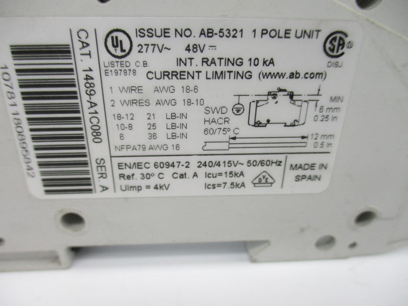 ALLEN BRADLEY 1489-A1C080 SER. A 277V 8A NSNP
