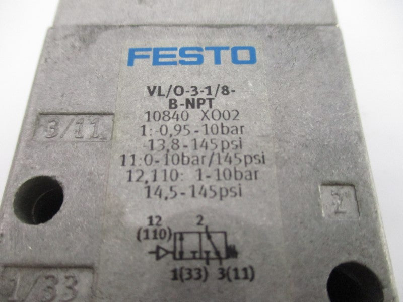 FESTO VL/O-3-1/8-B-NPT 10840 13.8-145PSI NSNP