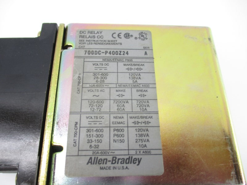 ALLEN BRADLEY 700DC-P400Z24 SER. A 24VDC 10A UNMP