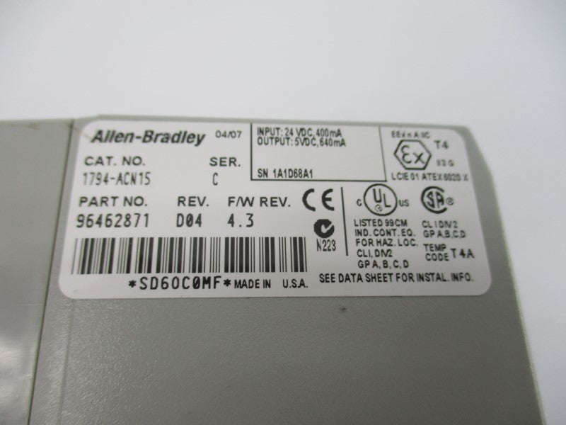 ALLEN BRADLEY 1794-ACN15 SER. C F/W 4.3 24VDC UNMP