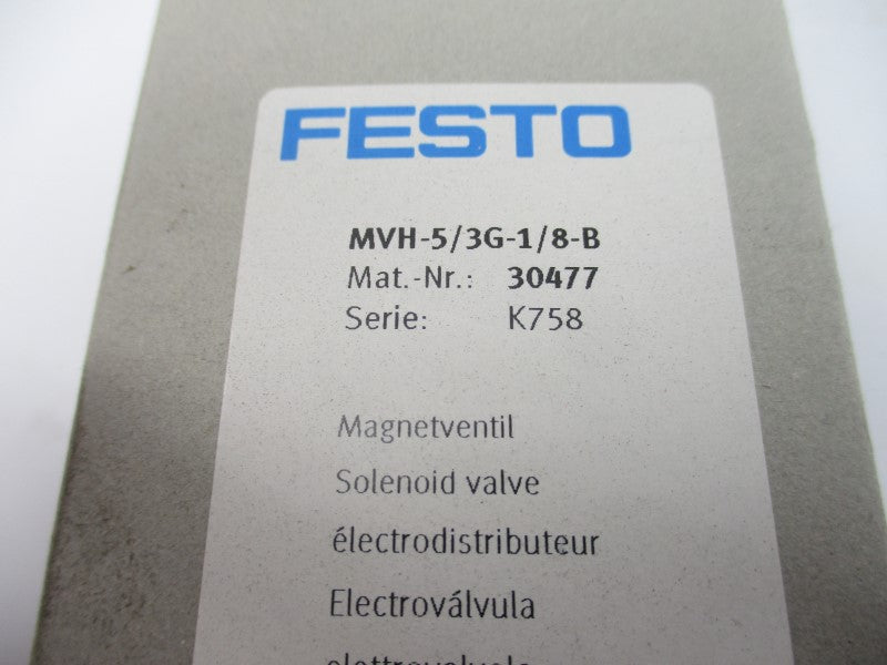 FESTO MVH-5/3G-1/8-B 30477 20.4-26.4VDC 40-145PSI NSMP
