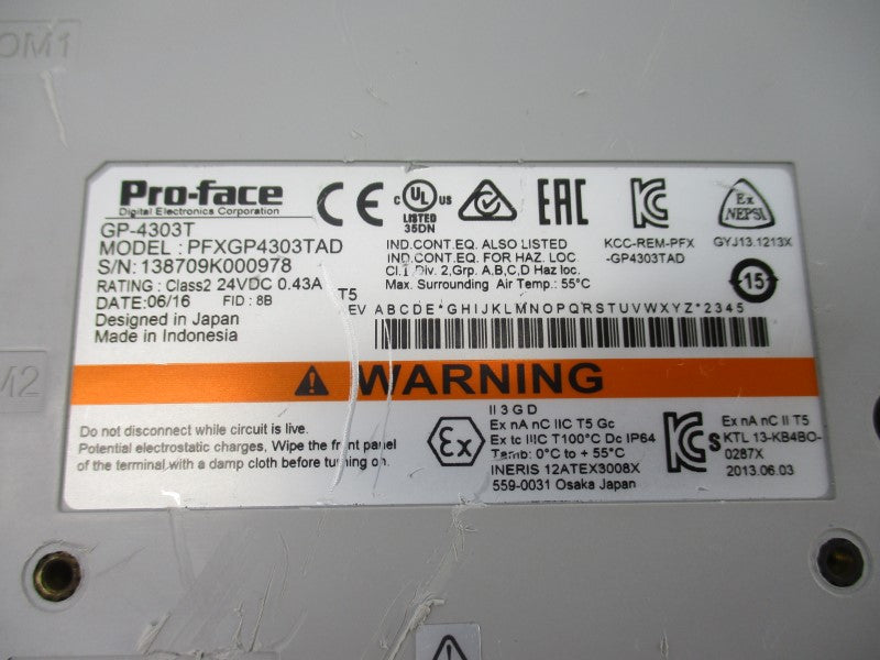 PRO-FACE GP-4303T PFXGP4303TAD 24VDC 0.43A UNMP