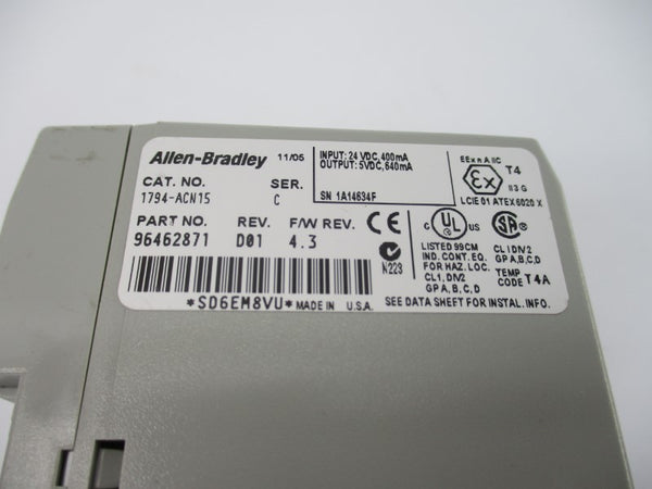 ALLEN BRADLEY 1794-ACN15 SER. C F/W 4.3 24VDC UNMP