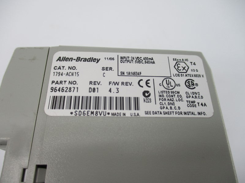 ALLEN BRADLEY 1794-ACN15 SER. C F/W 4.3 24VDC UNMP