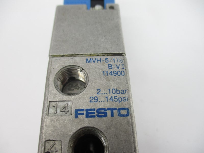 FESTO MVH-5-1/8B-VI 114900 20.4-26.4VDC 29-145PSI UNMP