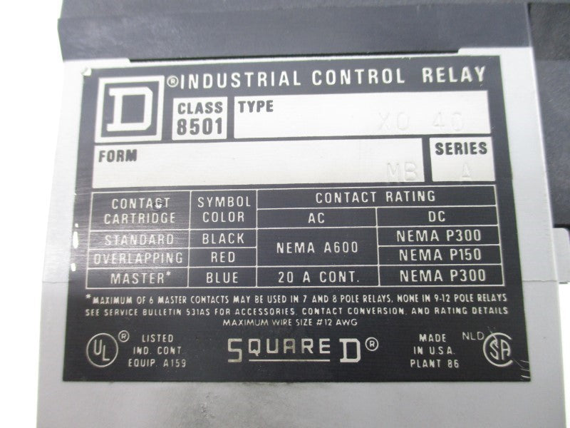 SQUARE D 8501X0-40 SER. A 110/120V 20A (AS PICTURED) UNMP