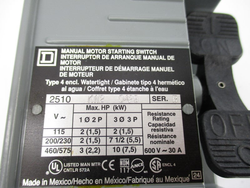 SQUARE D 2510KW20429 SER. B 600V 30A (AS PICTURED) NSNP