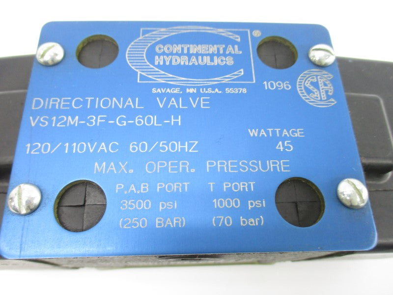 CONTINENTAL HYDRAULICS VS12M-3F-G-60L-H 110/120VAC 3500PSI NSNP