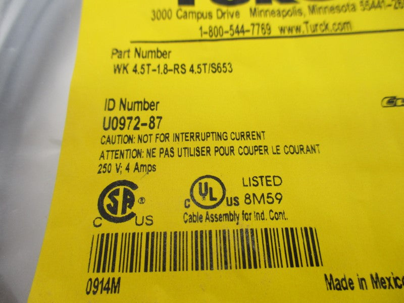TURCK WK4.5T-1.8-RS4.5T/S653 U0972-87 250V 4A NSMP