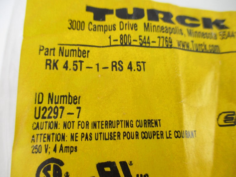 TURCK RK4.5T-1-RS4.5T U2297-7 250V 4A NSMP
