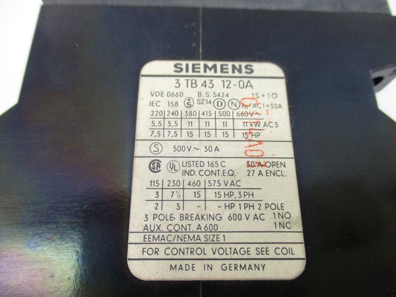 SIEMENS 3TB4312-0A 115V 30A NSNP