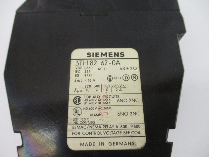 SIEMENS 3TH8262-0A 110V 16A (AS PICTURED) NSNP