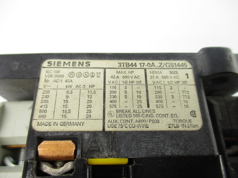 SIEMENS 3TB4417-0AK6Z/G51445 110/120V 45A NSNP