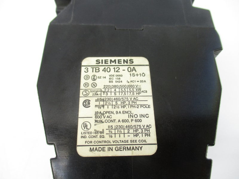 SIEMENS 3TB4012-0A 115V 20A NSNP