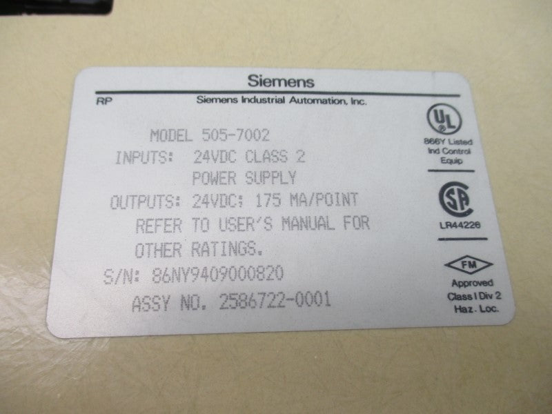 SIEMENS 505-7002 24VDC NSNP