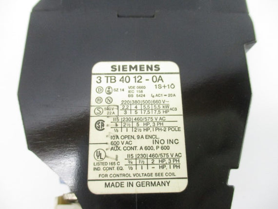 SIEMENS 3TB4012-0A 115V 20A (AS PICTURED) NSNP