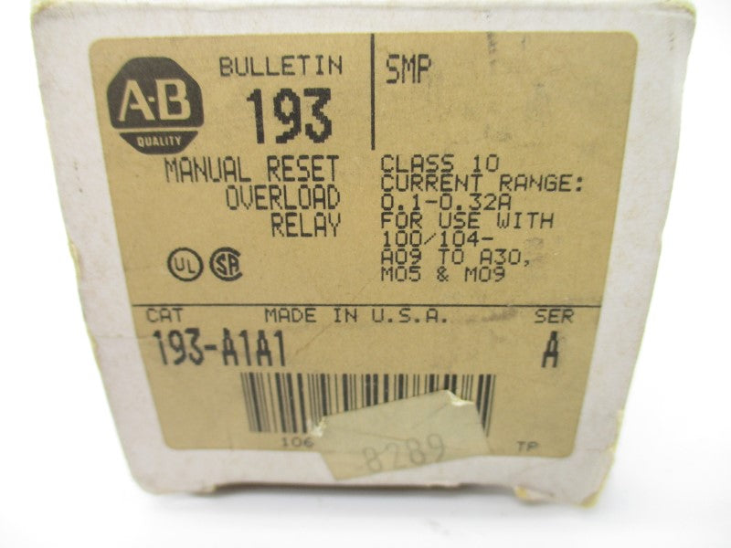 ALLEN BRADLEY 193-A1A1 SER. A 600V .10-.32A (WH) NSMP