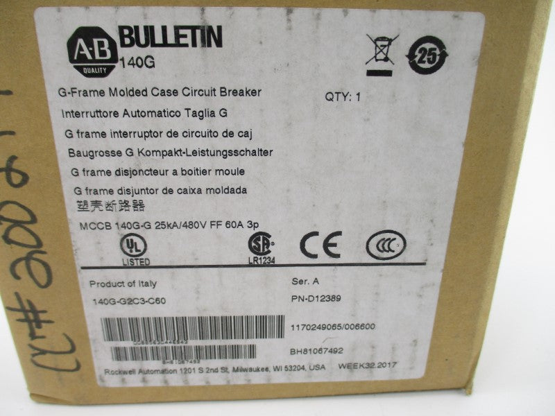 ALLEN BRADLEY 140G-G2C3-C60 SER. A 480V 60A (BR/WH) NSMP