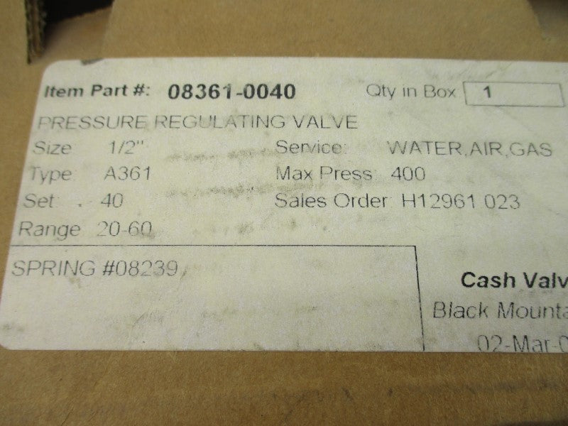 BLACK MOUNTAIN 08361-0040 A361 20-60PSI 1/2" NSMP