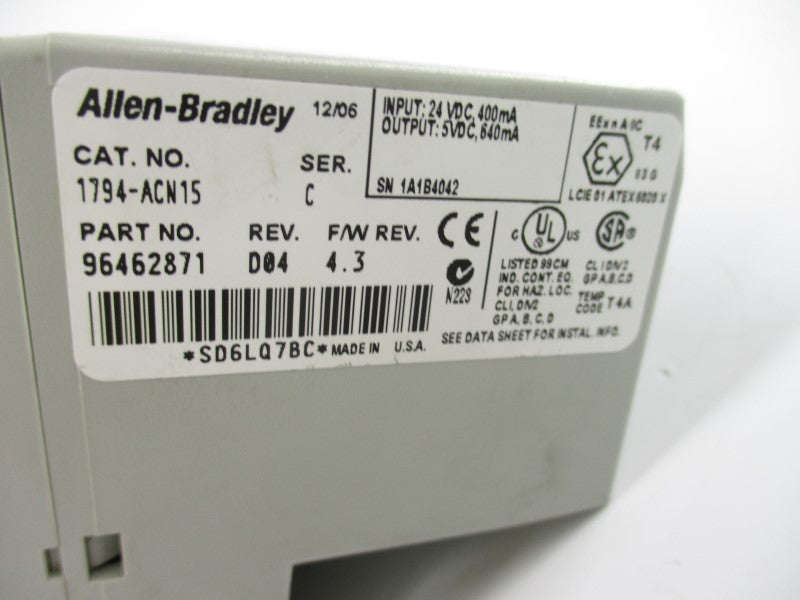 ALLEN BRADLEY 1794-ACN15 SER. C F/W 4.3 24VDC REV. D04 NSNP