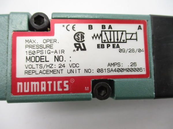 NUMATICS 081SA400M000061 24VDC .26A 150PSI NSNP
