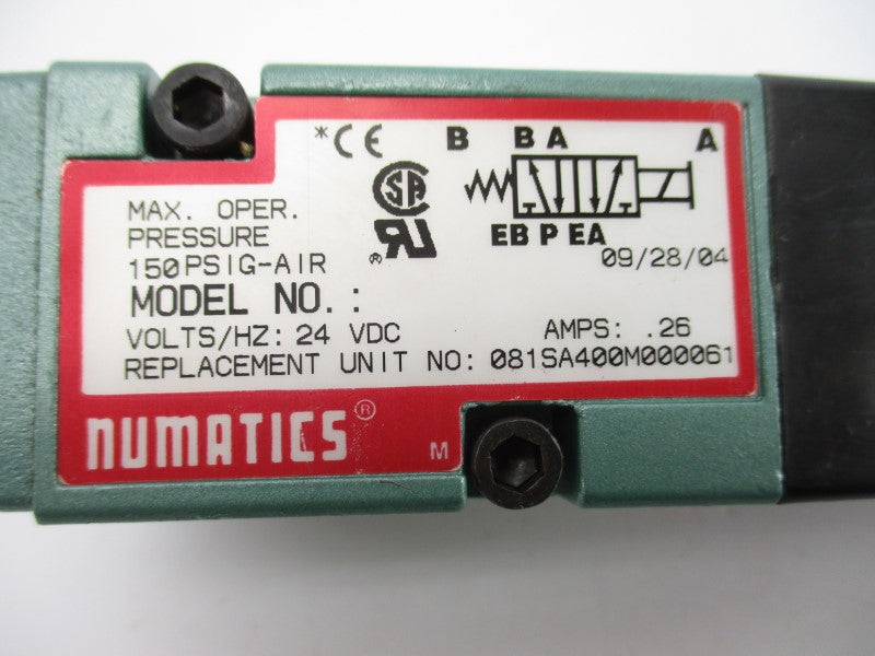 NUMATICS 081SA400M000061 24VDC .26A 150PSI NSNP