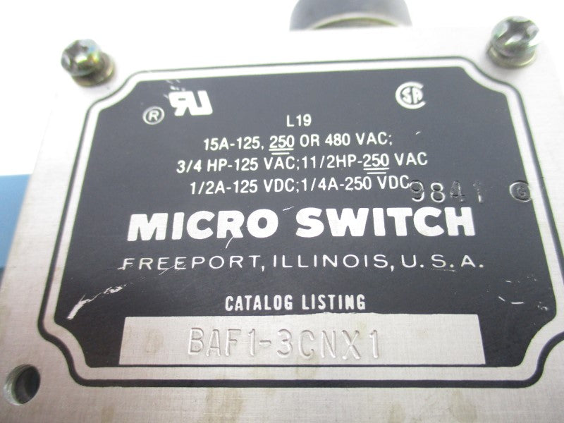 MICRO SWITCH BAF1-3CNX1 480VAC 15A UNMP