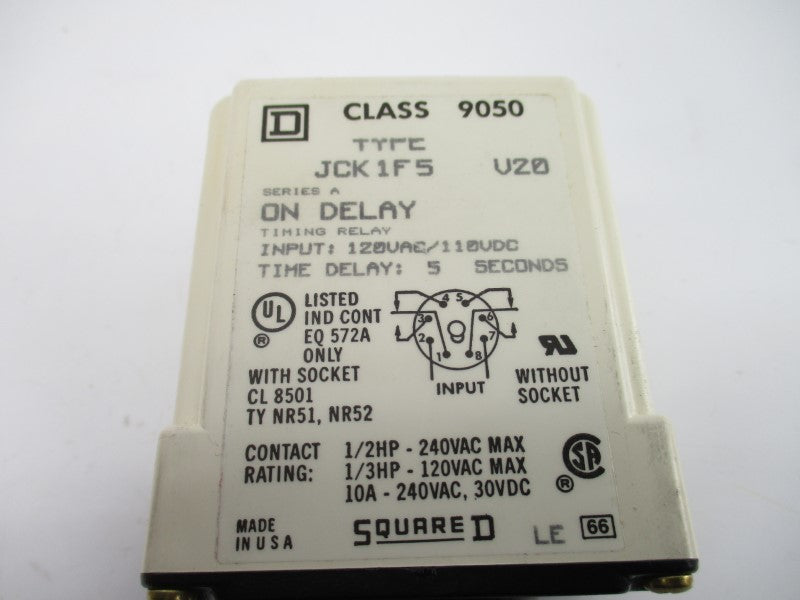 SQUARE D 9050JCK1F5V20 SER. A 120VAC 10A 5S UNMP