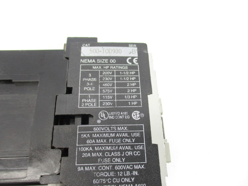 ALLEN BRADLEY 500-TOD930 SER. B 110/120V 60A UNMP