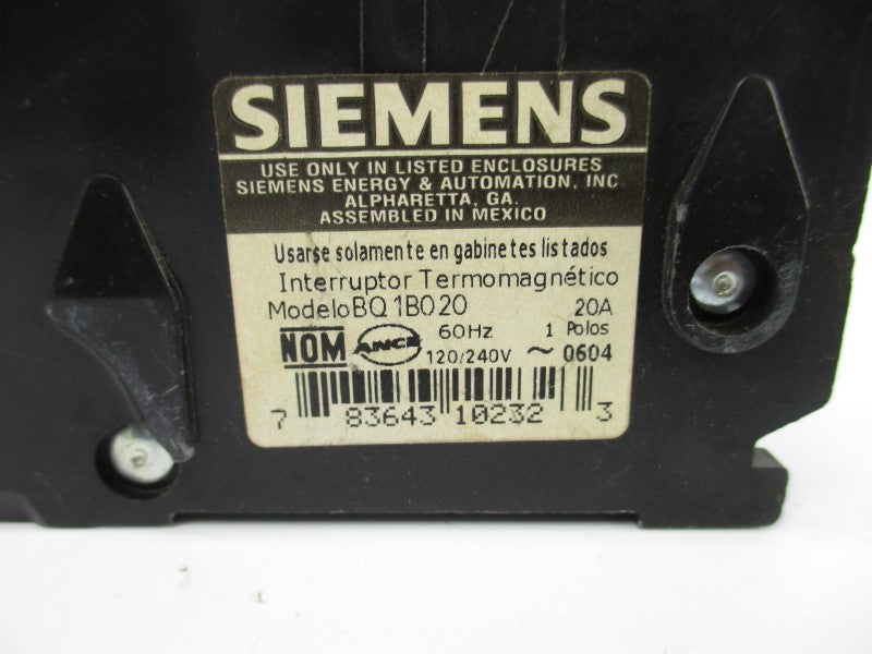 SIEMENS BQ1B0120 120/240V 20A UNMP