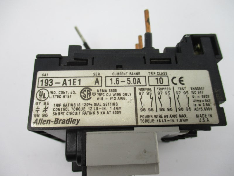 ALLEN BRADLEY 193-A1E1 SER. A 600V 1.6-5.0A UNMP