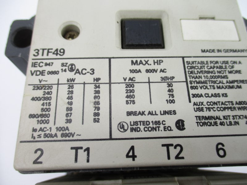 SIEMENS 3TF49 24/29V 100A NSNP