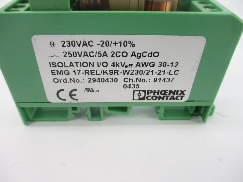 PHOENIX CONTACT EMG17-REL/KSR-W230/21-21-LC 2940430 250VAC 5A UNMP