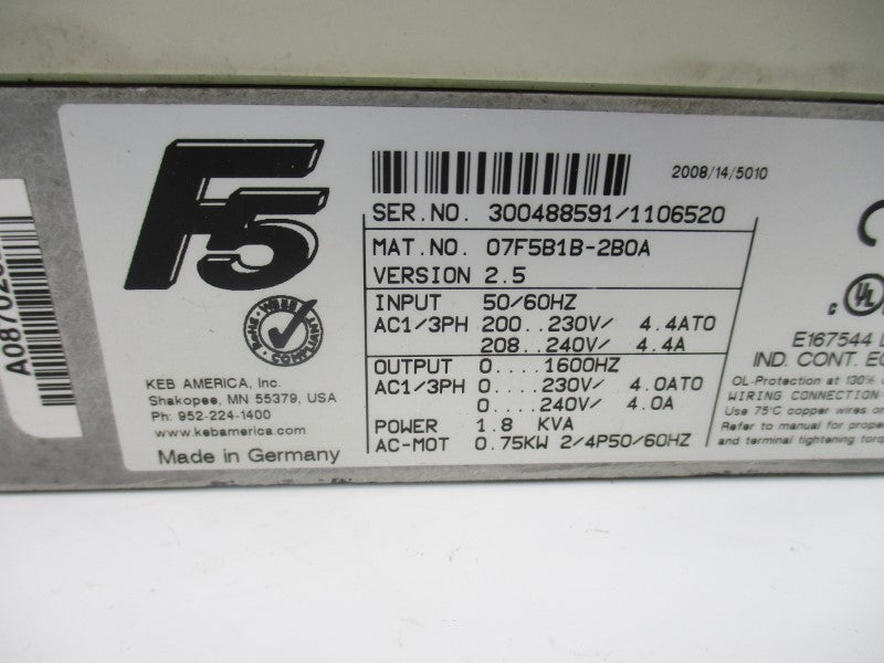 KEB 07F5B1B-2B0A 200-230V 4.4A UNMP
