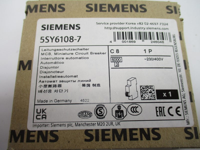 SIEMENS 5SY6108-7 230/400V 8A NSMP