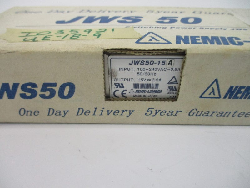 NEMIC LAMBDA JWS50-15A 100-240VAC 0.9A NSMP