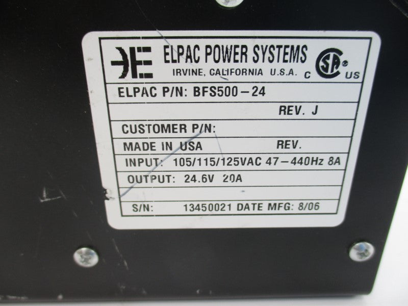 ELPAC POWER SYSTEMS BFS500-24 105/115/125VAC 8A REV. J NSNP