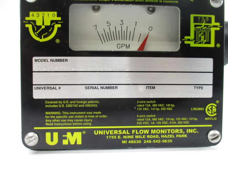 UNIVERSAL FLOW MONITORS SN-IIF7GM-4-32V1.0-A0NR 480VAC 15A NSNP