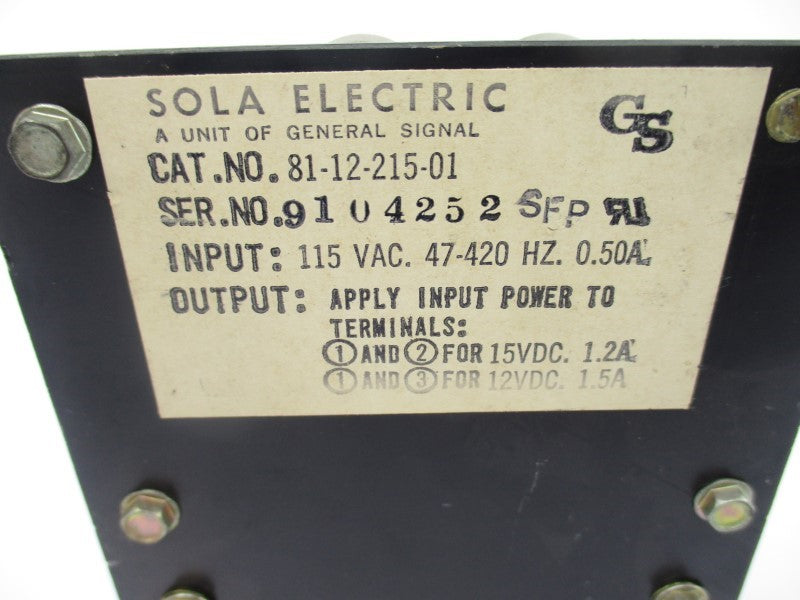 SOLA 81-12-215-01 115VAC 0.50A NSNP