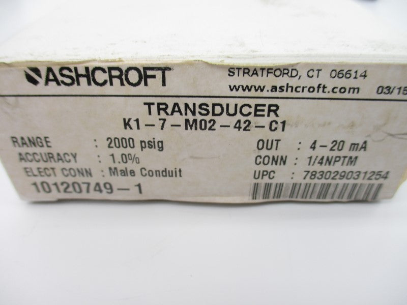 ASHCROFT K1-7-M02-42-C1 10-36VDC 2000PSI 1/4" NSMP