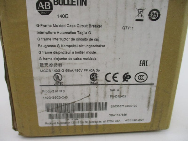 ALLEN BRADLEY 140G-G6C3-C40 SER. A 480V 40A NSMP