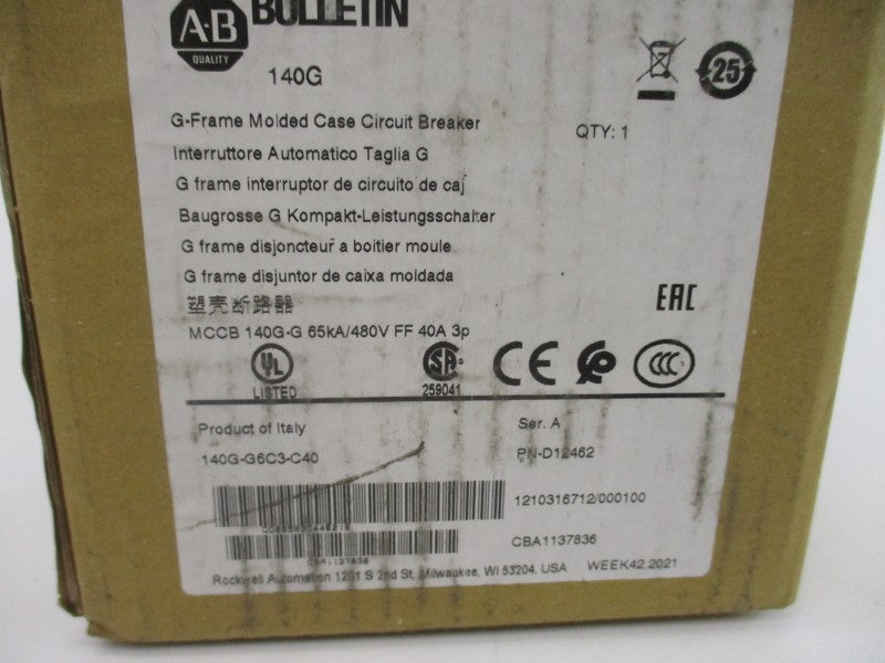 ALLEN BRADLEY 140G-G6C3-C40 SER. A 480V 40A NSMP
