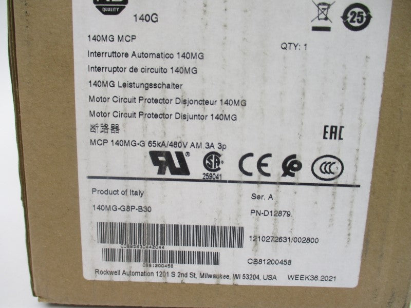 ALLEN BRADLEY 140MG-G8P-B30 SER. A 480V 3A NSMP