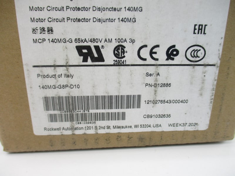 ALLEN BRADLEY 140MG-G8P-D10 SER. A 480V 100A NSMP