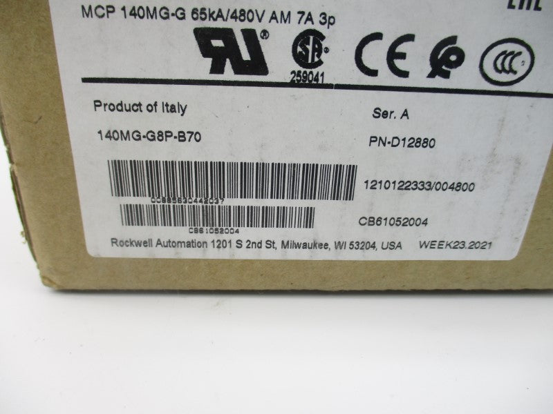 ALLEN BRADLEY 140MG-G8P-B70 SER. A 480VAC 7A NSMP
