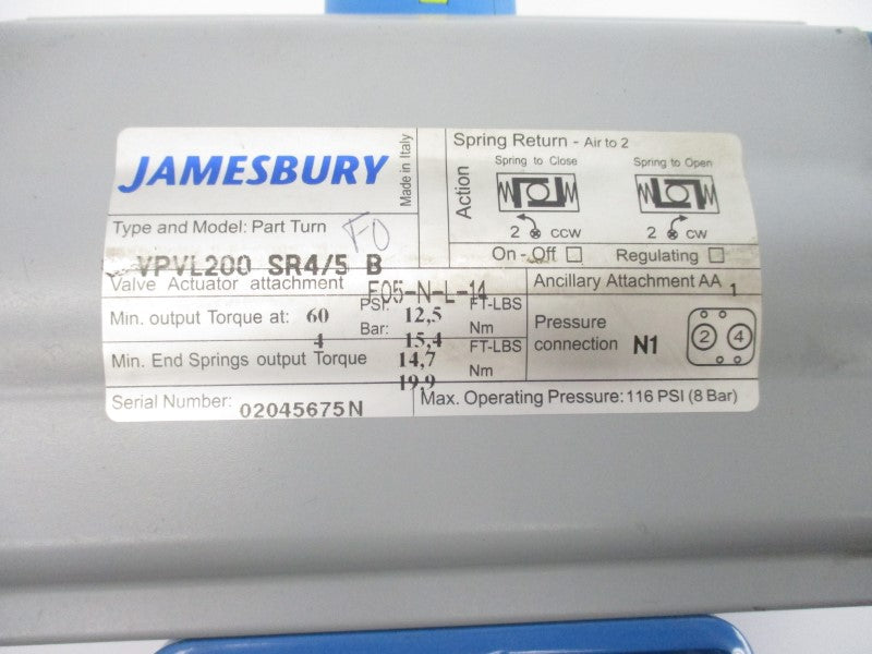 JAMESBURY VPVL200SR4/5B 116PSI UNMP