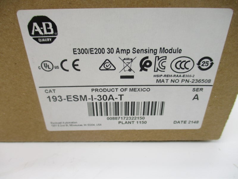 ALLEN BRADLEY 193-ESM-I-30A-T SER. A F/W 2.003 600VAC 0.5-30A (BR/WH) NSMP