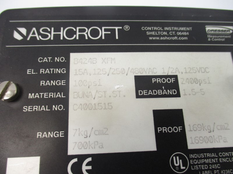 ASHCROFT B424BXFM 480VAC 15A 100PSI NSNP