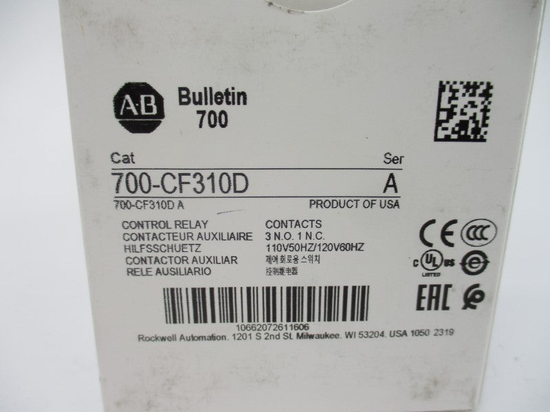 ALLEN BRADLEY 700-CF310D SER. A 110/120V 20A (WH) NSMP