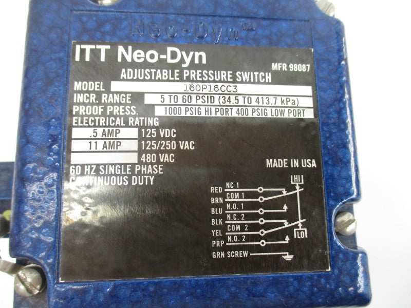 ITT 160P16CC3 125/250VAC 11A 400PSI NSNP